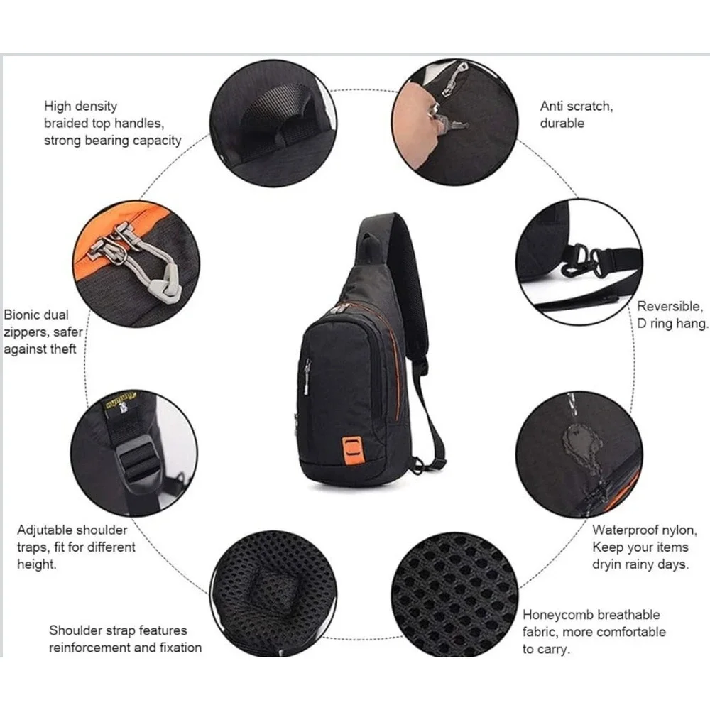 YINGLANG Black Orange Sling Bag Chest Pack Crossbody Messenger Backpack Travel‎